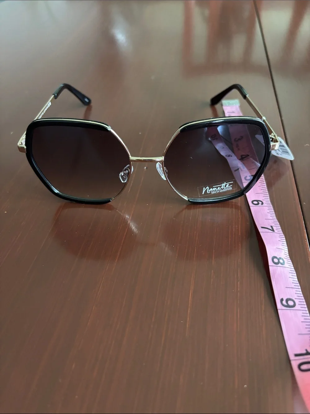 Nanette Lepore Gold Metal & black hexagonal frame/gradient,100% UV protection
